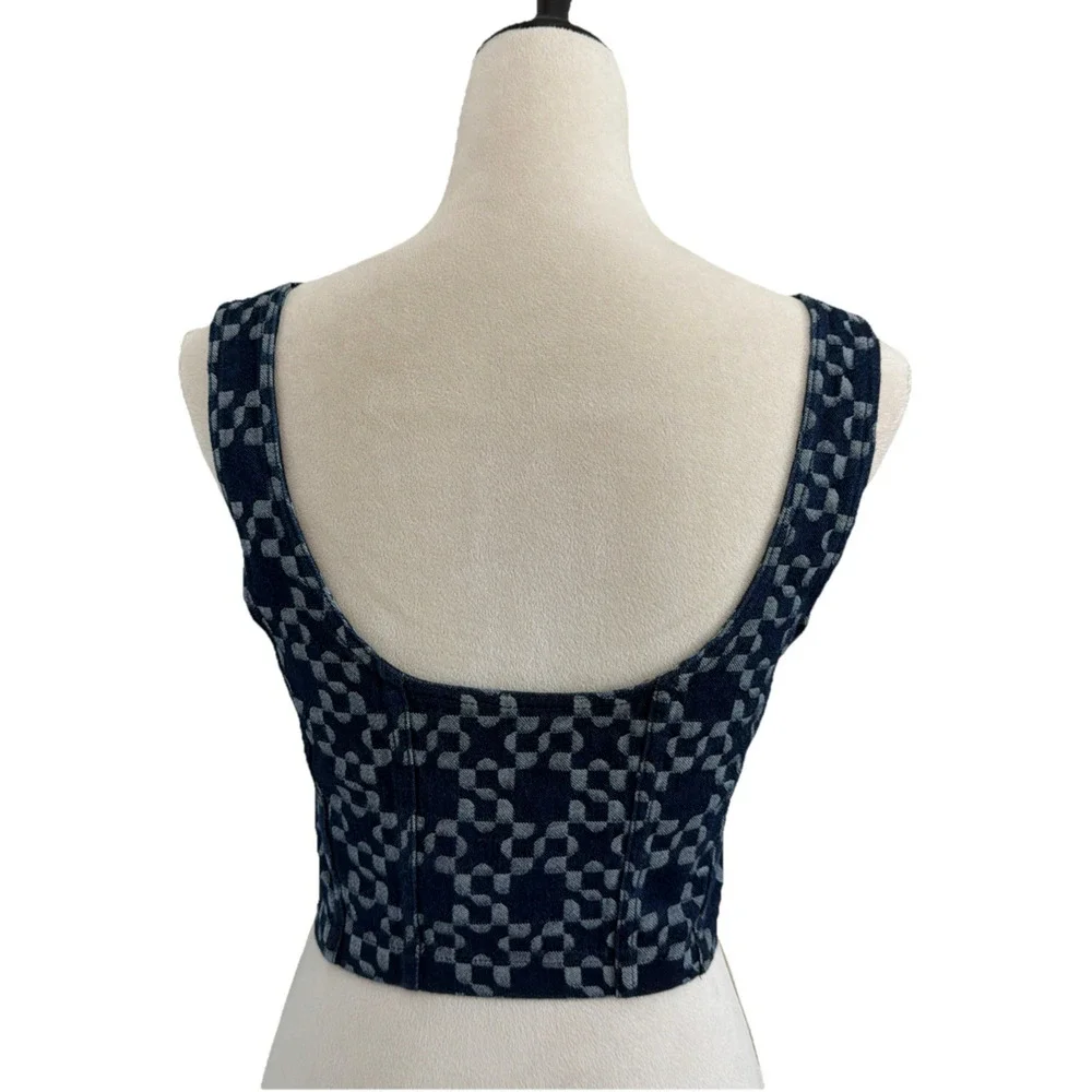 NWT Simkhai Krista Denim Corset Top Womens 6 Zip Front Structured Blue Bustier